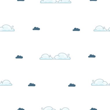 Kümülüs bulut çizgi filmi. Kusursuz desen. Gökyüzü sembolü. Vektör çizimi. Tasarım süslemeleri.