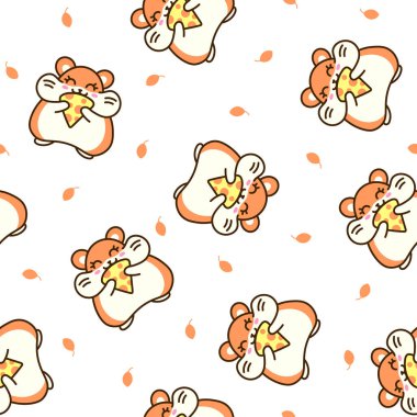 Şirin kawaii hamster. Kusursuz desen. Çizgi film komik hayvan karakteri. El çizimi stili. Vektör çizimi. Tasarım süslemeleri.