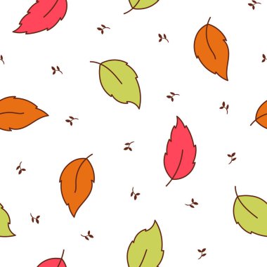 Sonbahar yaprakları düşer. Kusursuz desen. Doğa bitkisi. El çizimi stili. Vektör çizimi. Tasarım süslemeleri.