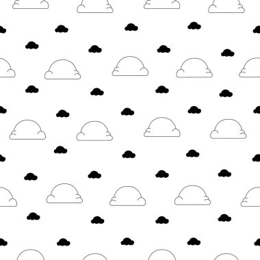 Kümülüs bulut çizgi filmi. Kusursuz desen. Boyama sayfası. Gökyüzü sembolü. Vektör çizimi. Tasarım süslemeleri.