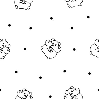 Şirin kawaii hamster. Kusursuz desen. Boyama sayfası. Çizgi film komik hayvan karakteri. El çizimi stili. Vektör çizimi. Tasarım süslemeleri.