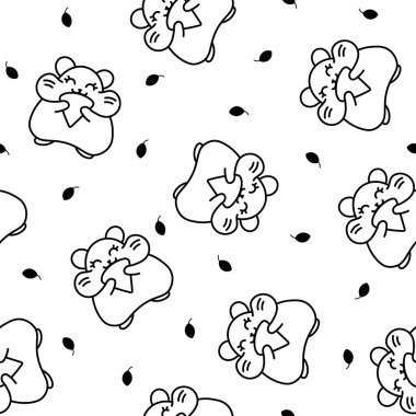 Şirin kawaii hamster. Kusursuz desen. Boyama sayfası. Çizgi film komik hayvan karakteri. El çizimi stili. Vektör çizimi. Tasarım süslemeleri.