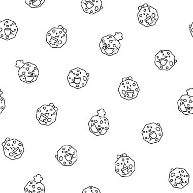 Şirin kawaii kurabiyeleri. Kusursuz desen. Boyama sayfası. Çizgi film çikolatalı cips karakterleri. Komik yemek. El çizimi stili. Vektör çizimi. Tasarım süslemeleri.