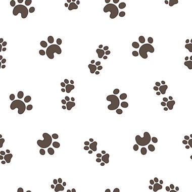 Köpek ya da kedi pençesi izi. Kusursuz desen. Hayvan ayak izleri. El çizimi stili. Vektör çizimi. Tasarım süslemeleri.