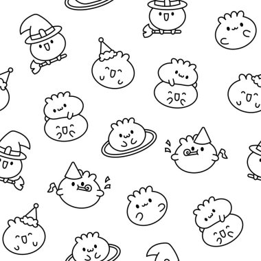 Cute kawaii happy giraffe. Seamless pattern. Coloring Page. Cartoon funny animals characters. Hand drawn style. Vector drawing. Design ornaments.