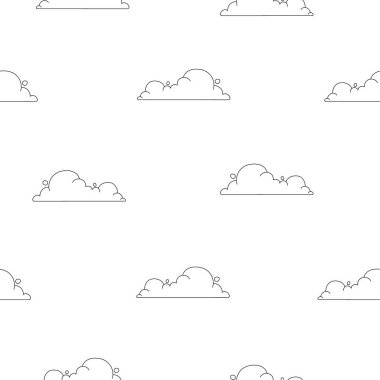 Kümülüs bulut çizgi filmi. Kusursuz desen. Boyama sayfası. Gökyüzü sembolü. Vektör çizimi. Tasarım süslemeleri.