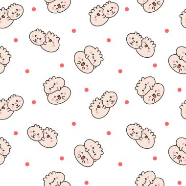 Şirin kawaii gülümsüyor. Kusursuz desen. Mutlu çizgi film karakteri. Asya Çin yemeği menüsü. El çizimi stili. Vektör çizimi. Tasarım süslemeleri.