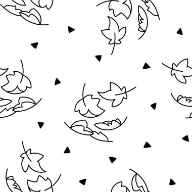 Autumn leaves fall. Seamless pattern. Coloring Page. Nature plant. Hand drawn style. Vector drawing. Design ornaments.