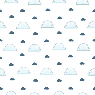 Kümülüs bulut çizgi filmi. Kusursuz desen. Gökyüzü sembolü. Vektör çizimi. Tasarım süslemeleri.