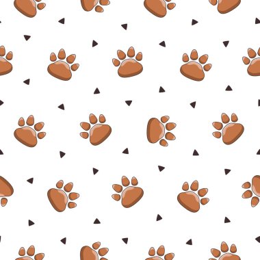 Hayvan pençesi izi. Kusursuz desen. Vahşi yaşamın farklı izleri var. Vektör çizimi. Tasarım süslemeleri.