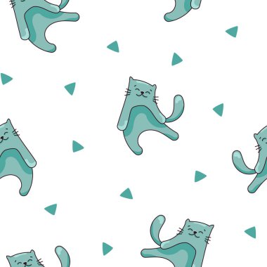 Sevimli komik kedi. Kusursuz desen. Kedi karakteri çizgi filmi. Vektör çizimi. Tasarım süslemeleri.