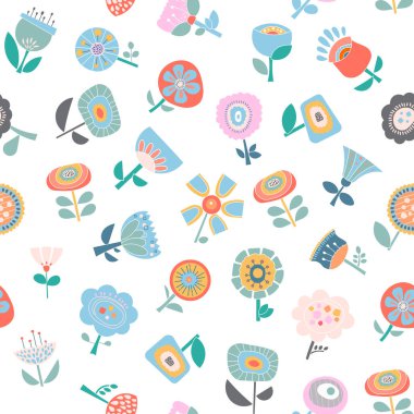 Dekoratif çiçekler. Kusursuz desen. Doğa bitkisi. Vektör çizimi. Tasarım süslemeleri.