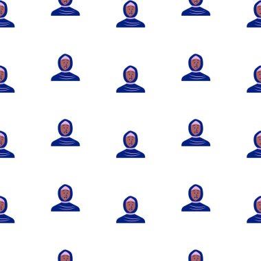 Kadın avatarlar. Kusursuz desen. Farklı saç stilleri ve kıyafetleri olan sıradan bir kadın portresi. Kullanıcı profilleri. El çizimi stili. Vektör çizimi. Tasarım süslemeleri.