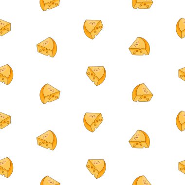 Şirin kawaii peyniri. Kusursuz desen. Komik, mutlu yemek karakterleri. Çocuk restoranı menüsü. El çizimi stili. Vektör çizimi. Tasarım süslemeleri.