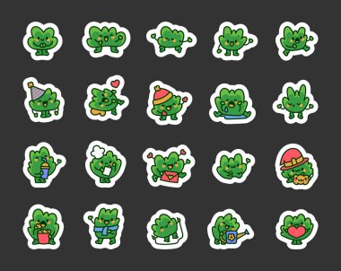 Çimen karakteri komik surat. Etiket Yer İmi. Çekici çizgi film kahramanı. El çizimi stili. Vektör çizimi. Tasarım elementlerinin koleksiyonu.