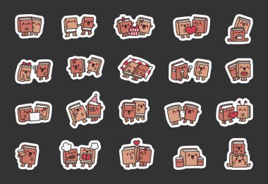 Birkaç sevimli kitap. Etiket Yer İmi. Komik karakterler. El çizimi stili. Vektör çizimi. Tasarım elementlerinin koleksiyonu.