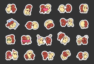 Birkaç fasulye arkadaş. Etiket Yer İmi. Sevimli organik karakterler. El çizimi stili. Vektör çizimi. Tasarım elementlerinin koleksiyonu.