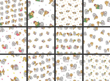 Şirin kawaii kilidi ve anahtarı. Kusursuz desen. Çizgi film karakteri. El çizimi stili. Vektör çizimi. Tasarım süslemeleri koleksiyonu.