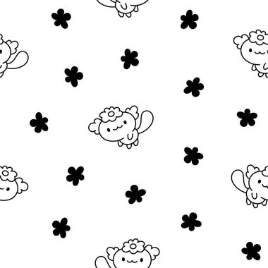 Şirin kawaii axolotl. Kusursuz desen. Boyama sayfası. Çizgi film komik hayvan karakterleri. El çizimi stili. Vektör çizimi. Tasarım süslemeleri.