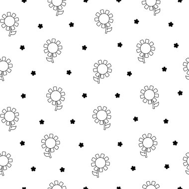 Yapraklı çiçek. Kusursuz desen. Boyama sayfası. Bahar geldi. El çizimi stili. Vektör çizimi. Tasarım süslemeleri.