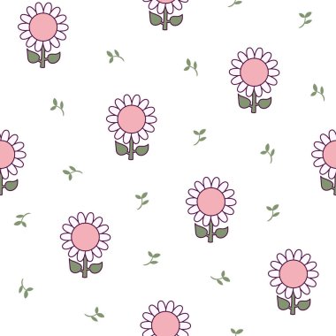 Yapraklı çiçek. Kusursuz desen. Bahar geldi. El çizimi stili. Vektör çizimi. Tasarım süslemeleri.