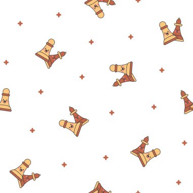 Mutlu yüzlü şirin satranç taşları. Kusursuz desen. Çizgi film kawaii karakteri. El çizimi stili. Vektör çizimi. Tasarım süslemeleri.