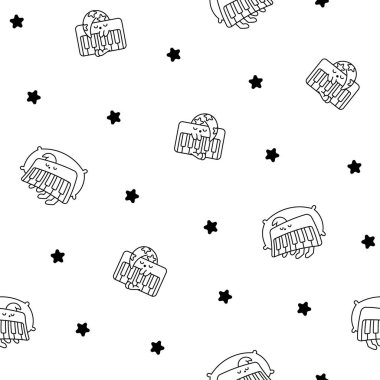 Güzel piyano karakteri. Kusursuz desen. Boyama sayfası. Farklı duyguları olan bir karikatür enstrümanı. El çizimi stili. Vektör çizimi. Tasarım süslemeleri.