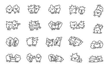 Çimen çifti en iyi arkadaşlar. Boyama sayfası. Komik çizgi film karakterleri. El çizimi stili. Vektör çizimi. Tasarım elementlerinin koleksiyonu.