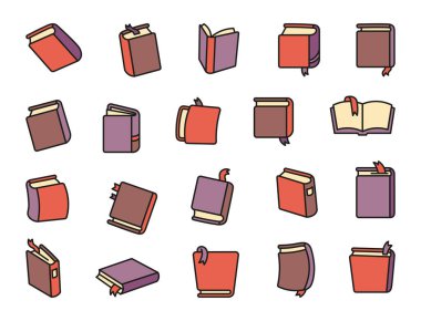 Okuyacak kitaplar. Eğitim ve bilgi. El çizimi stili. Vektör çizimi. Tasarım elementlerinin koleksiyonu.