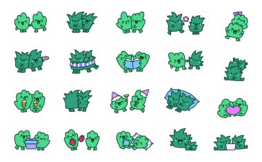 Çimen çifti en iyi arkadaşlar. Komik çizgi film karakterleri. El çizimi stili. Vektör çizimi. Tasarım elementlerinin koleksiyonu.