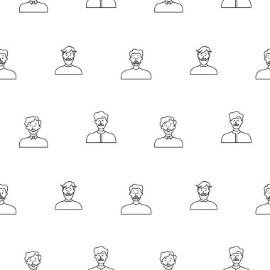 Erkekler avatarları. Kusursuz desen. Boyama sayfası. Farklı saç stilleri ve kıyafetleri olan sıradan bir erkek portresi. Kullanıcı profilleri. El çizimi stili. Vektör çizimi. Tasarım süslemeleri.