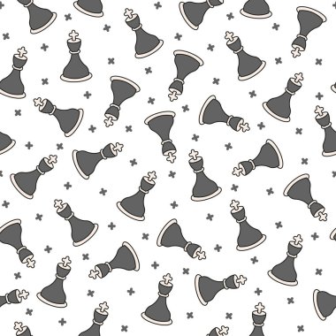 Satranç taşları. Kusursuz desen. El çizimi stili. Vektör çizimi. Tasarım süslemeleri.