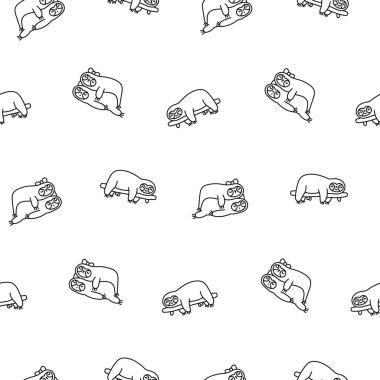 Şirin kawaii tembel hayvan karakteri. Kusursuz desen. Boyama sayfası. Çizgi film komik vahşi hayvan. El çizimi stili. Vektör çizimi. Tasarım süslemeleri.