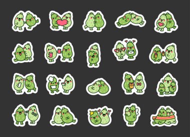 Bir çift tatlı kabak karakteri. Etiket Yer İmi. Sevgili arkadaşlar sebze. El çizimi stili. Vektör çizimi. Tasarım elementlerinin koleksiyonu.