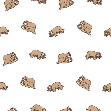 Şirin kawaii tembel hayvan karakteri. Kusursuz desen. Çizgi film komik vahşi hayvan. El çizimi stili. Vektör çizimi. Tasarım süslemeleri.