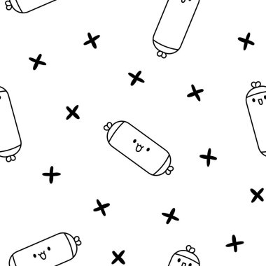 Tatlı Kawaii hamilelik yastığı karakterleri. Kusursuz desen. Boyama sayfası. Uyumak, hemşirelik, dinlenmek için çizgi film aksesuarı. El çizimi stili. Vektör çizimi. Tasarım süslemeleri.