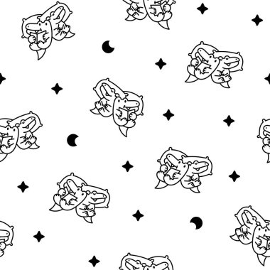 Tatlı çift timsah karakterleri. Kusursuz desen. Boyama sayfası. Komik arkadaşlar timsah çizgi film hayvanı. El çizimi stili. Vektör çizimi. Tasarım süslemeleri.