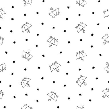 Açık ve kapalı şemsiye. Kusursuz desen. Boyama sayfası. Sonbahar ya da bahar sezonu. Yağmurun korunması. El çizimi stili. Vektör çizimi. Tasarım süslemeleri.