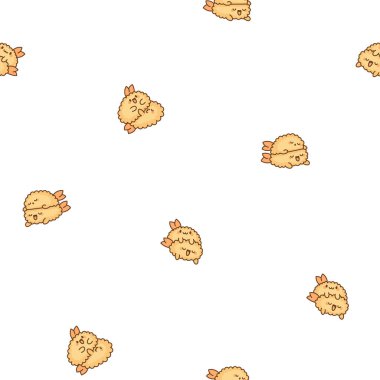 Tatlı çift kızarmış karides tempurası. Kusursuz desen. Japon yemek karakterleri. El çizimi stili. Vektör çizimi. Tasarım süslemeleri.