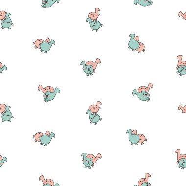 Şirin çift Kawaii müzik notaları. Kusursuz desen. Çizgi film karakteri. El çizimi stili. Vektör çizimi. Tasarım süslemeleri.