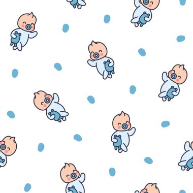 Sevimli erkek bebek. Kusursuz desen. Çizgi film karakteri. El çizimi stili. Vektör çizimi. Tasarım süslemeleri.