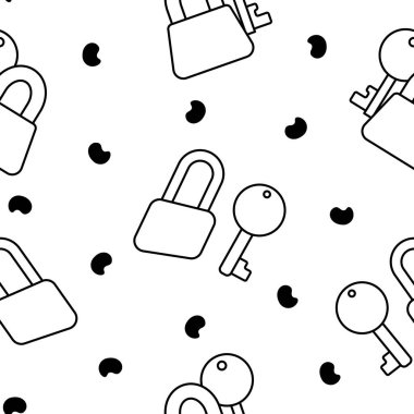 Anahtarlık ile farklı anahtarlıklar. Kusursuz desen. Boyama sayfası. Ev kirası, mülk. El çizimi stili. Vektör çizimi. Tasarım süslemeleri.