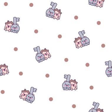 Farklı duyguları olan şirin, mutlu bir anahtar. Kusursuz desen. Komik çizgi film karakteri. El çizimi stili. Vektör çizimi. Tasarım süslemeleri.