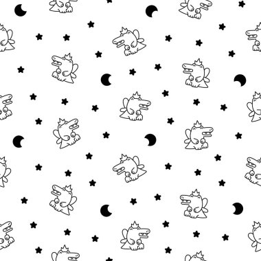 Gülen suratlı komik timsah karakteri. Kusursuz desen. Boyama sayfası. Çizgi film kawaii timsahı. El çizimi stili. Vektör çizimi. Tasarım süslemeleri.