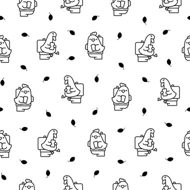 Telefonla tuvalete sıçan sevimli bir hayvan. Kusursuz desen. Boyama sayfası. Komik çizgi film karakterleri. El çizimi stili. Vektör çizimi. Tasarım süslemeleri.