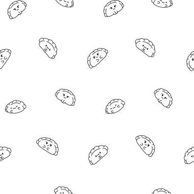 Tatlı kawaii hamur tatlısı. Kusursuz desen. Boyama sayfası. Çizgi film Çin yemek karakterleri. El çizimi stili. Vektör çizimi. Tasarım süslemeleri.