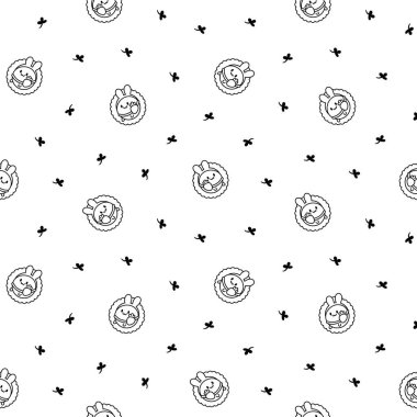 Şirin kawaii papatya çayı. Kusursuz desen. Boyama sayfası. Gülen suratlı mutlu çiçek karakteri. El çizimi stili. Vektör çizimi. Tasarım süslemeleri.