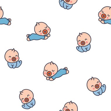 Sevimli erkek bebek. Kusursuz desen. Çizgi film karakteri. El çizimi stili. Vektör çizimi. Tasarım süslemeleri.