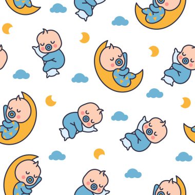 Sevimli erkek bebek. Kusursuz desen. Çizgi film karakteri. El çizimi stili. Vektör çizimi. Tasarım süslemeleri.