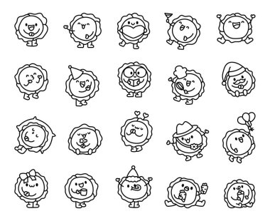 Tatlı lahana karakteri. Boyama sayfası. Komik çizgi film yemekleri. El çizimi stili. Vektör çizimi. Tasarım elementlerinin koleksiyonu.